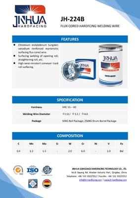 Chromium Molybdenum Tungsten Vanadium Reinforced Martensitic Surfacing JH-224B Flux Cored Hardfacing Welding Wire